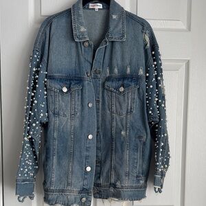 Sunset & Spring pearl Embellished Denim Jacket